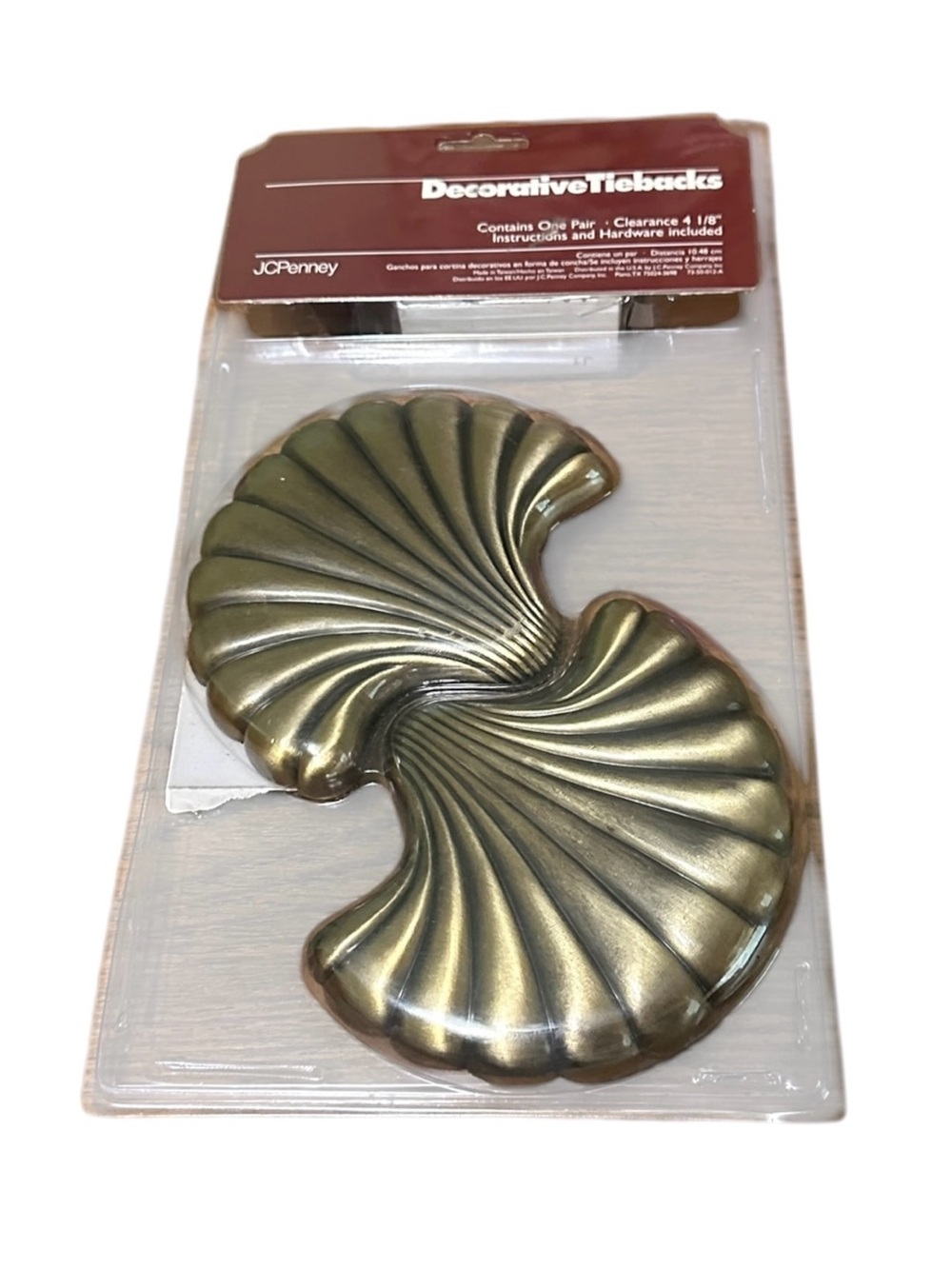 VTG Set 2 Large Regency Brass Seashell Curtain Tie Back Holders Gold Tone